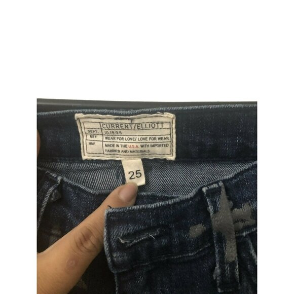 Current Elliott Metallic Star Print Slim Cropped Straight Jeans Size 25 Raw Hem - Picture 3 of 6